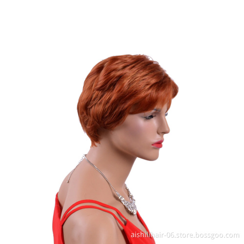 Aishili wholesale cheap short light brown natural straight remy hair synthetic wig for women